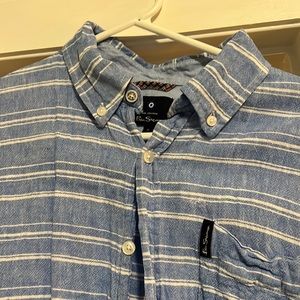 Ben Sherman Linen Shirt Mens Medium Blue White Smart Casual